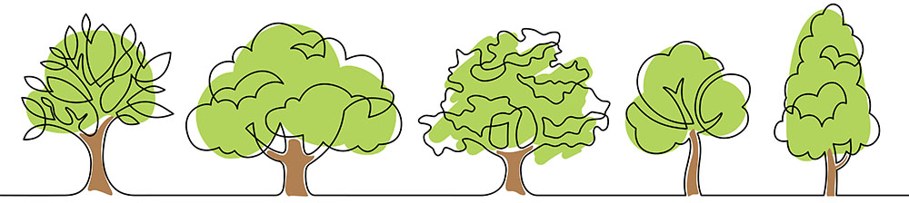 Set of trees - continuous line drawing. Vector illustration